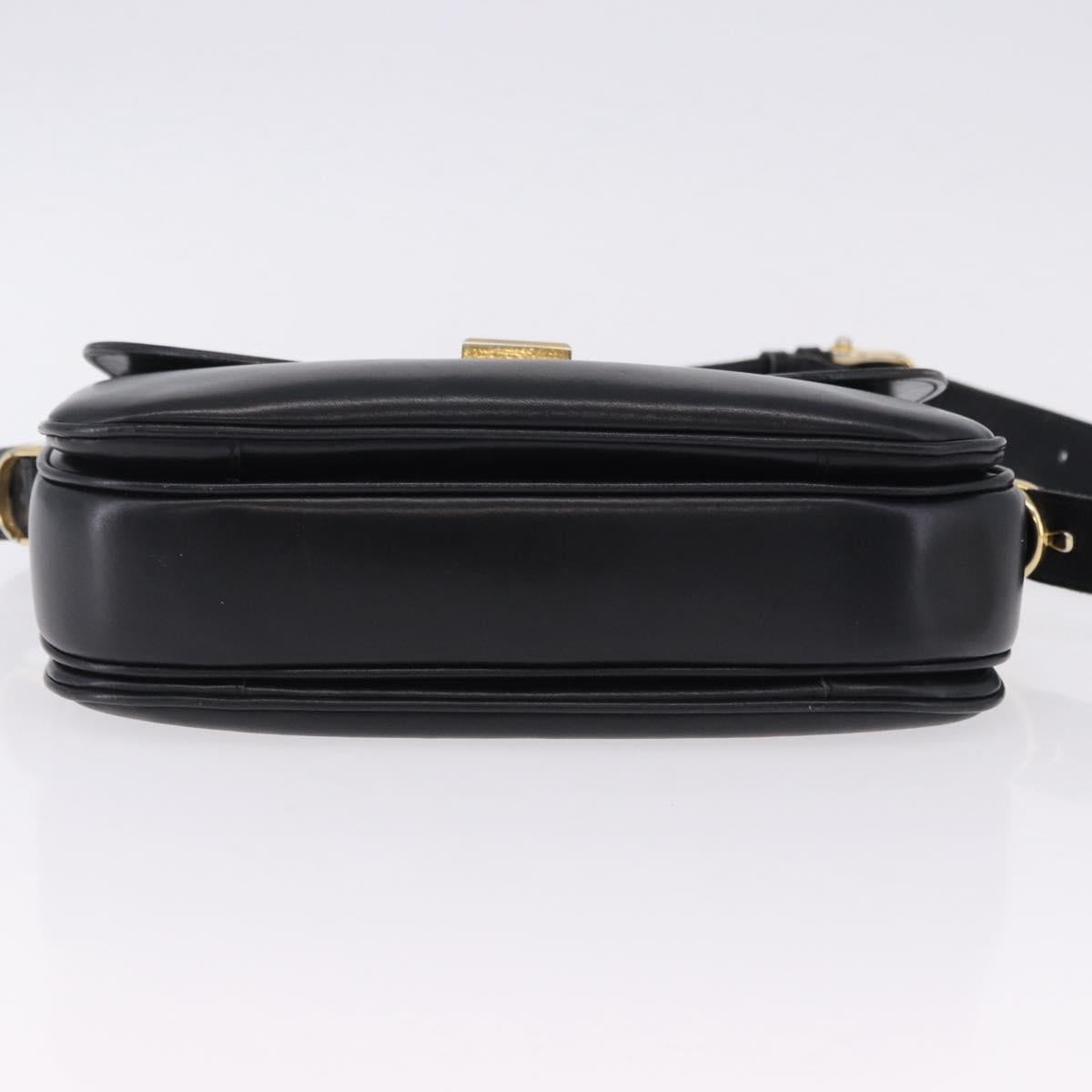 CELINE Horse Carriage Shoulder Bag Leather Black Gold Tone Auth ka5574