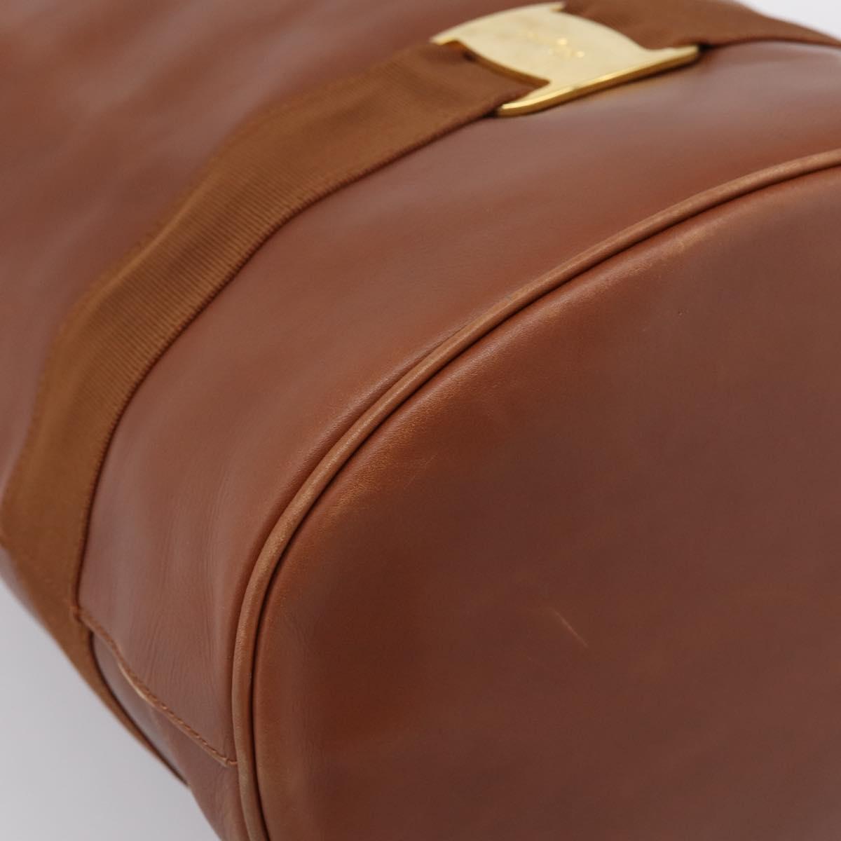 Salvatore Ferragamo Vala Backpack Leather Brown Gold Auth ka5589