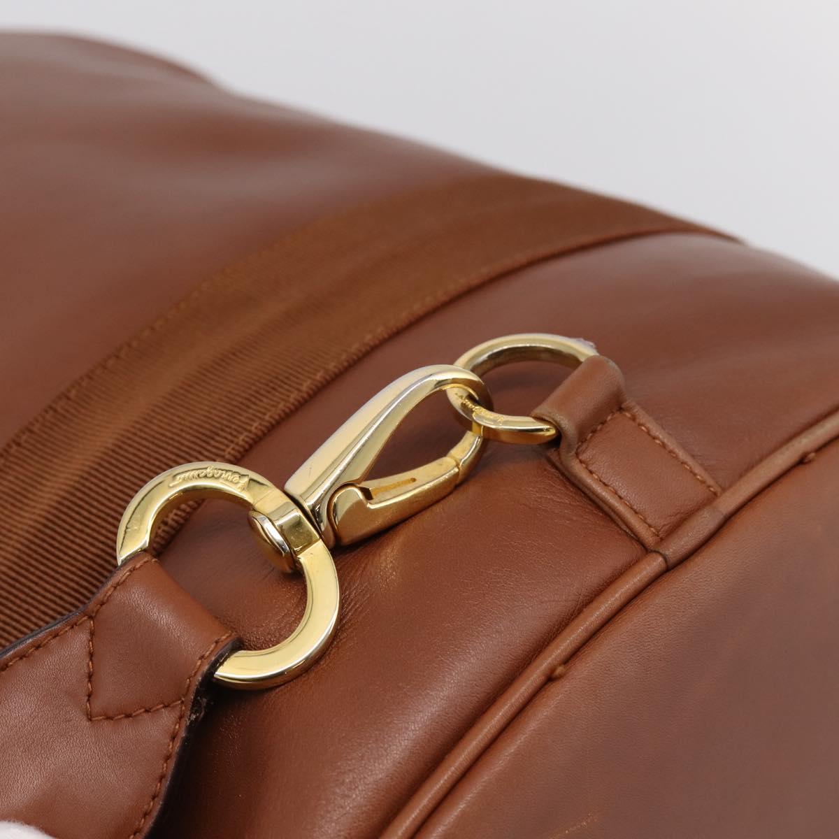 Salvatore Ferragamo Vala Backpack Leather Brown Gold Auth ka5589