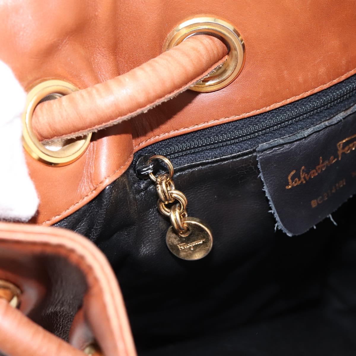 Salvatore Ferragamo Vala Backpack Leather Brown Gold Auth ka5589