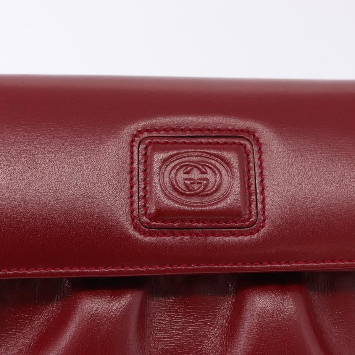 GUCCI Shoulder Bag Leather Red Gold Auth ka5597