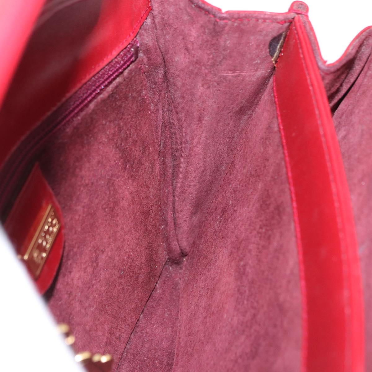 GUCCI Shoulder Bag Leather Red Gold Auth ka5597