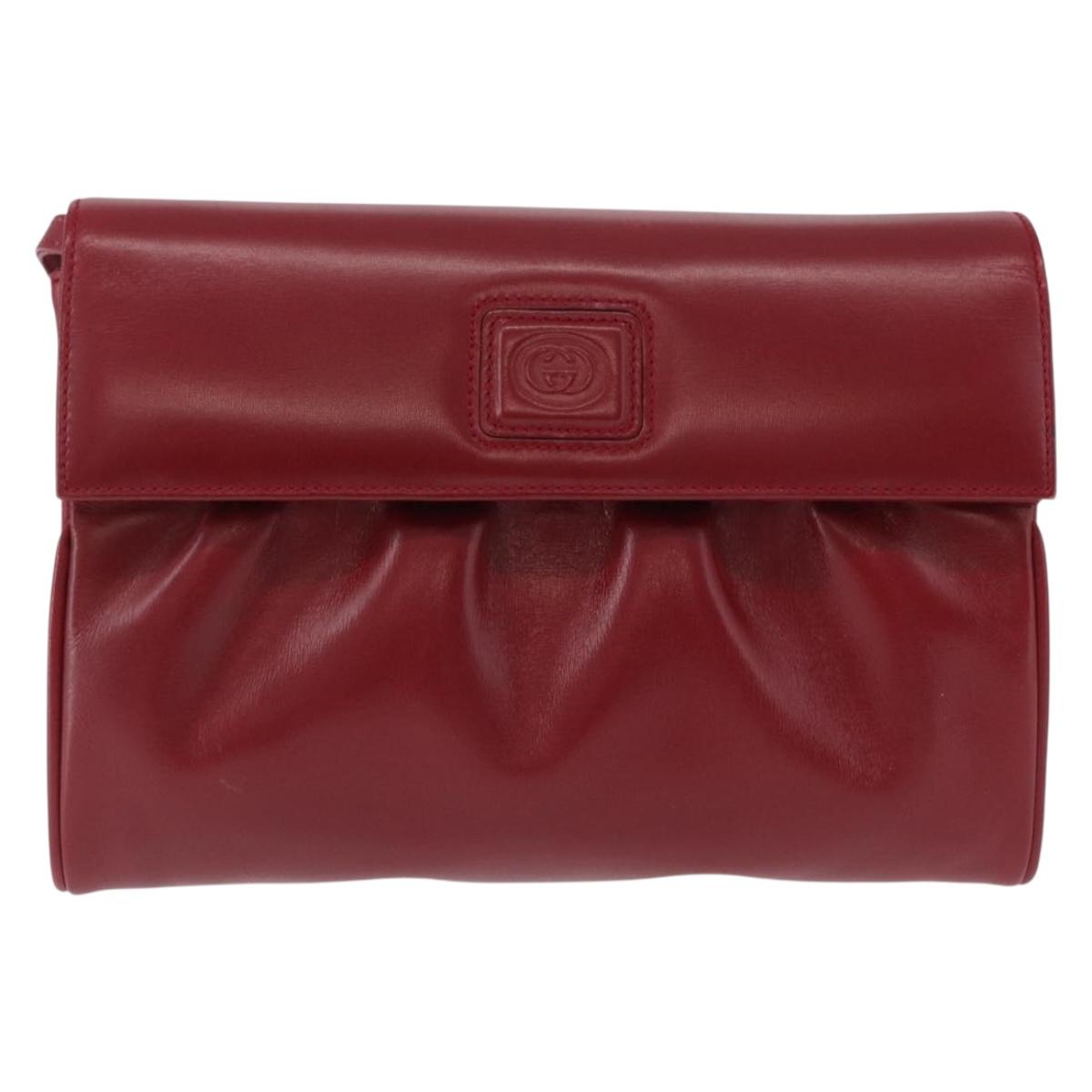 GUCCI Shoulder Bag Leather Red Gold Auth ka5597