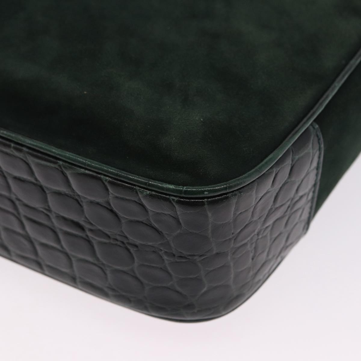 Salvatore Ferragamo Gancini Bag Leather embossed Green Gold Auth ka5598A