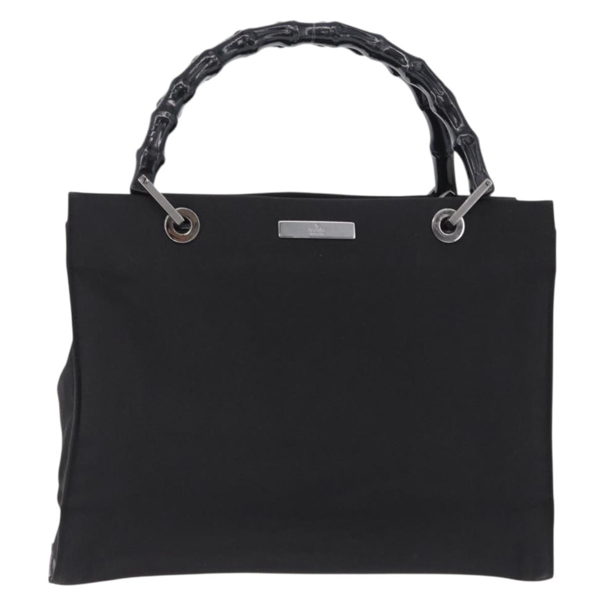 GUCCI Bamboo Tote Bag Canvas Black Silver 002 1016 Auth ka5599