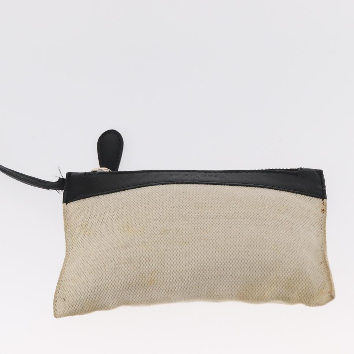 BALENCIAGA Hand Bag Canvas Beige Black Auth ka561