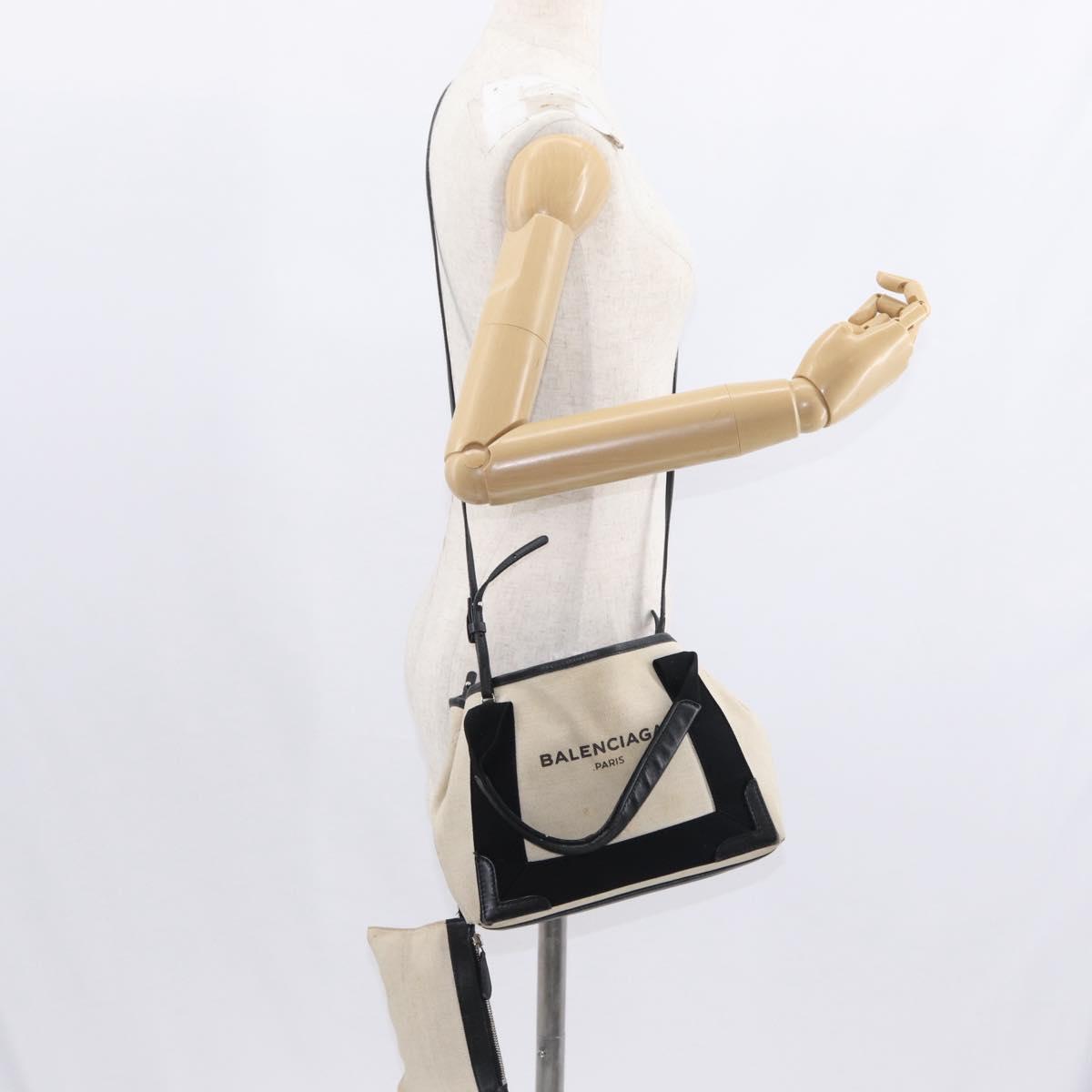 BALENCIAGA Hand Bag Canvas Beige Black Auth ka561