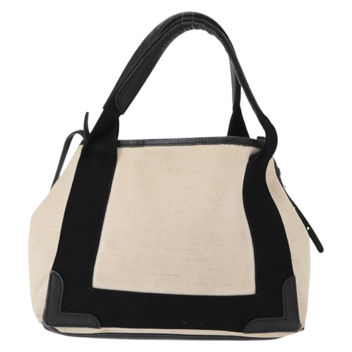 BALENCIAGA Hand Bag Canvas Beige Black Auth ka561