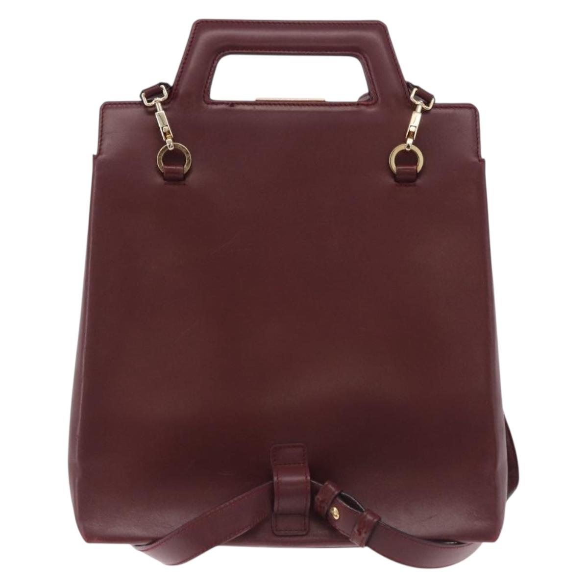 Salvatore Ferragamo Gancini Backpack Leather Bordeaux Gold Auth ka5613A