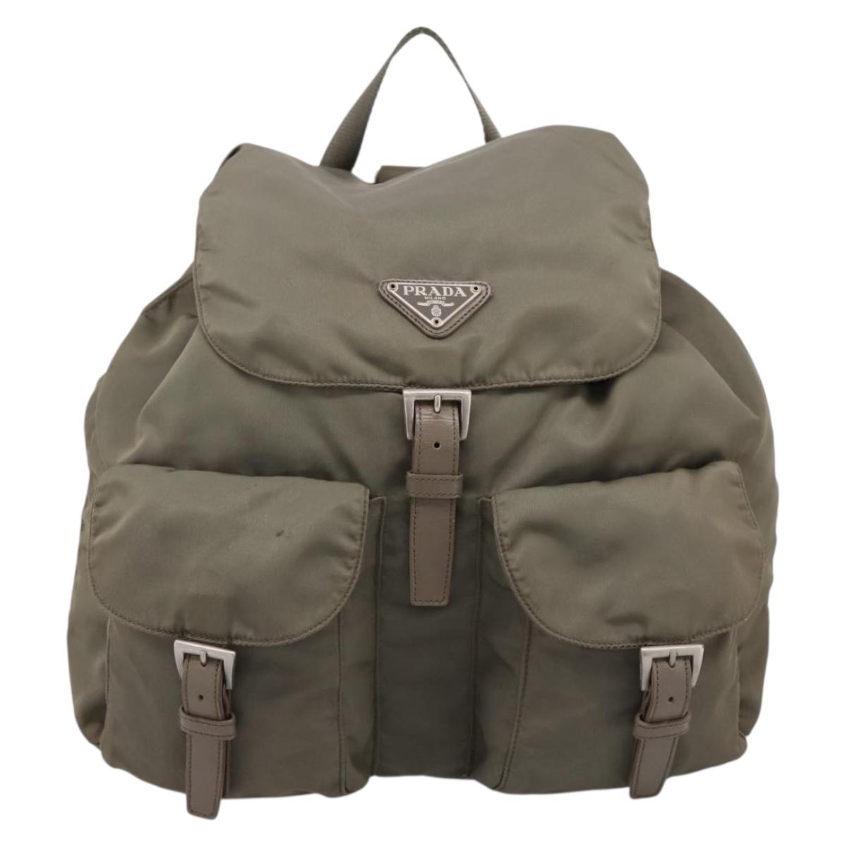 PRADA Backpack Nylon Green Silver Auth ka5619A