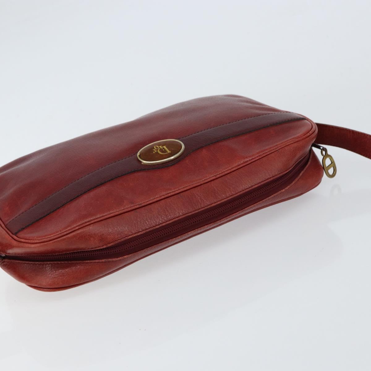 Christian Dior Shoulder Bag Leather Red Gold Auth ka562