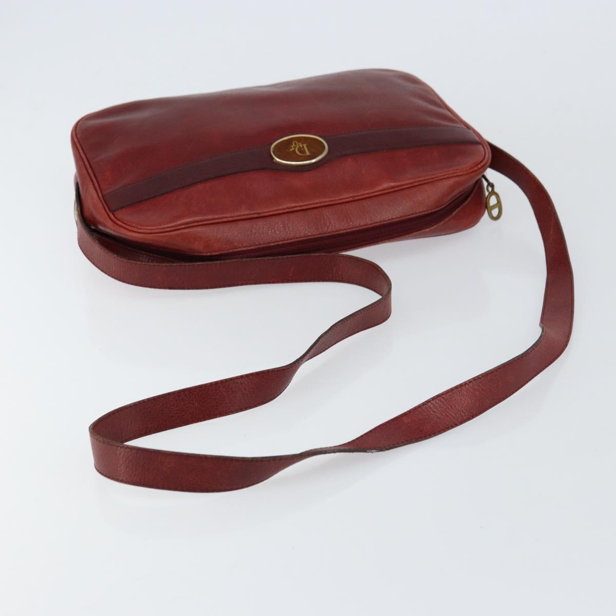 Christian Dior Shoulder Bag Leather Red Gold Auth ka562