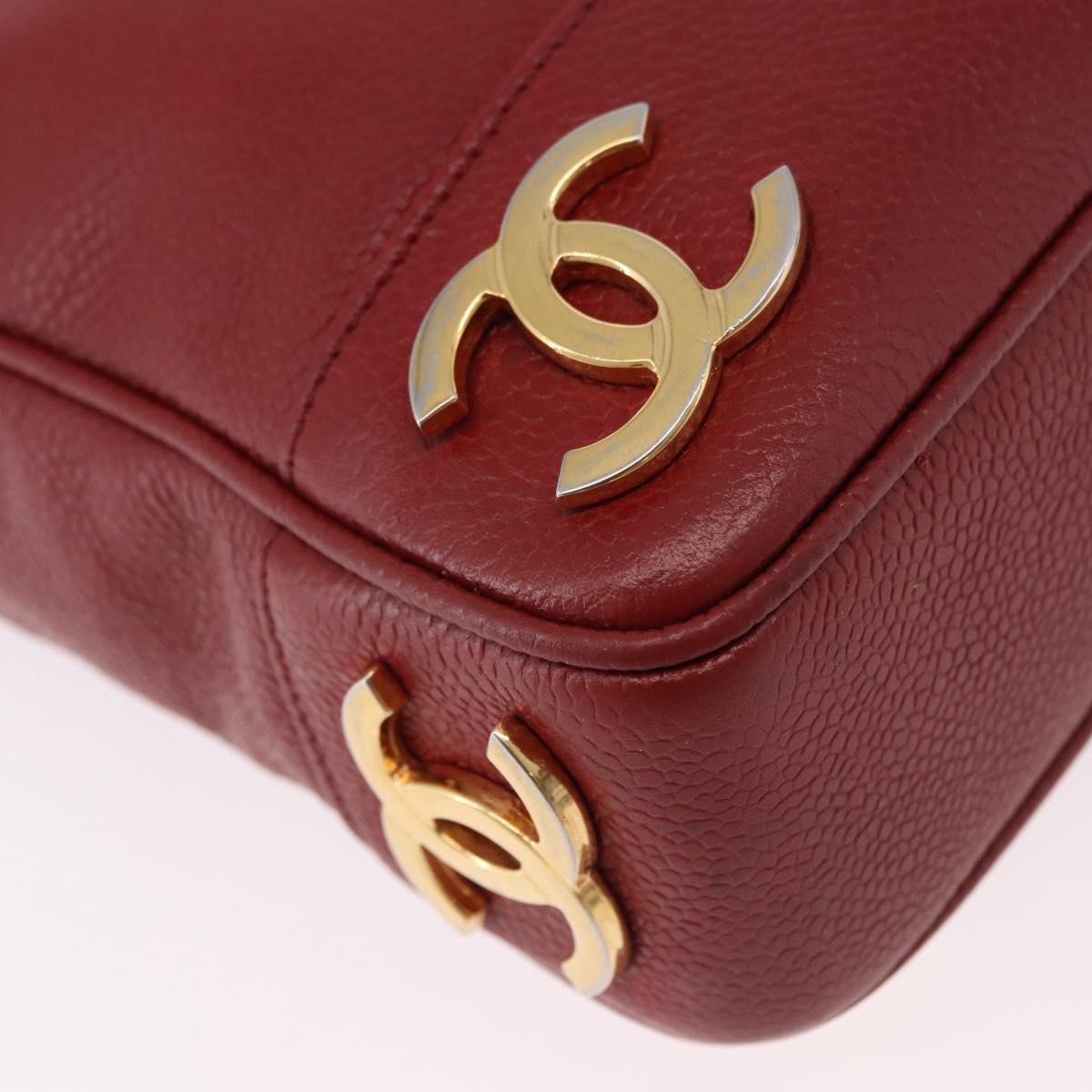 CHANEL Triple COCO Mark Chain Shoulder Bag Caviar Skin Red Gold CC Auth ka5622