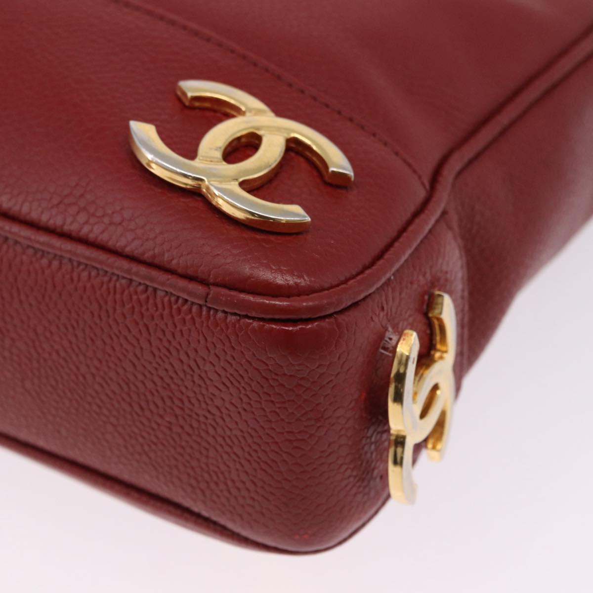 CHANEL Triple COCO Mark Chain Shoulder Bag Caviar Skin Red Gold CC Auth ka5622