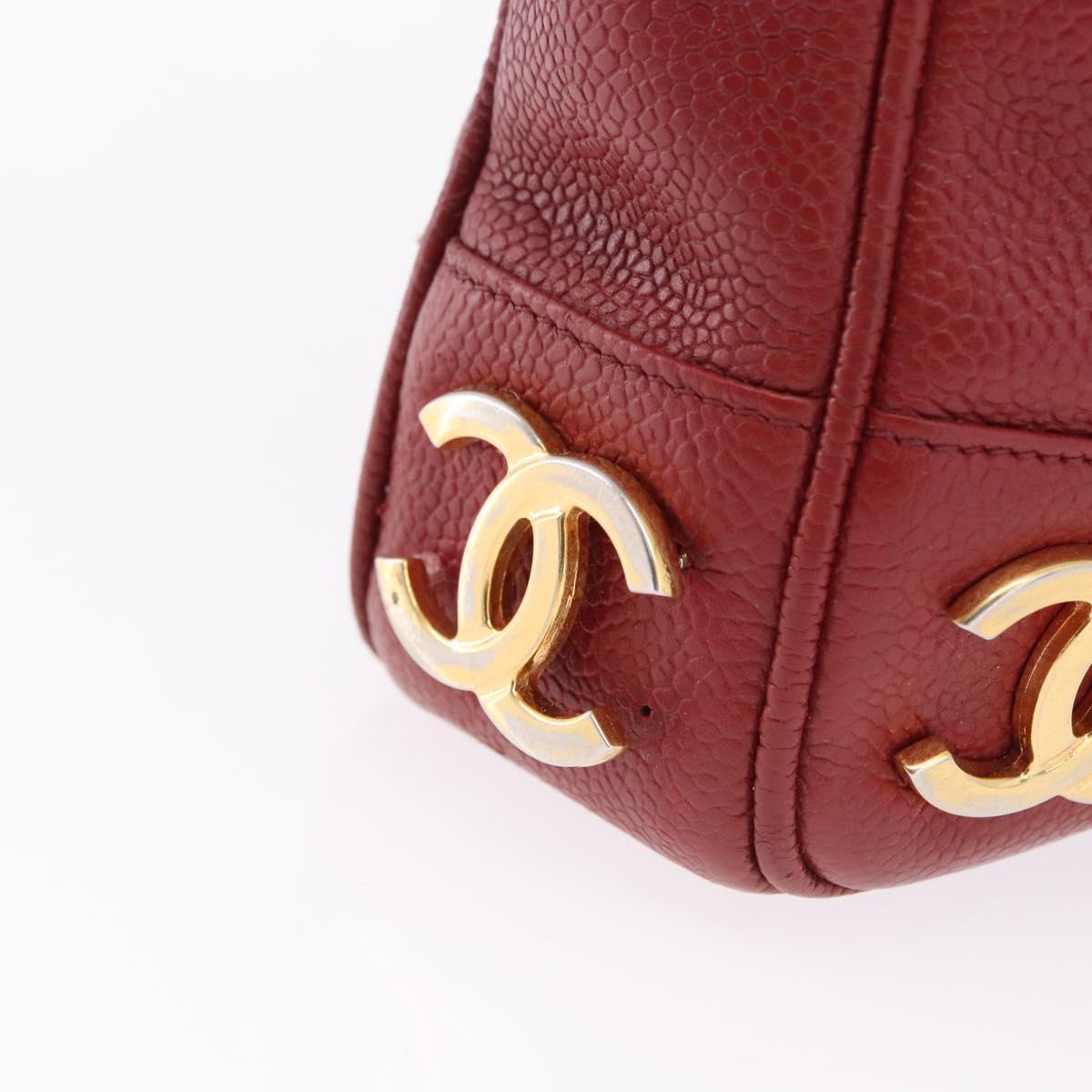 CHANEL Triple COCO Mark Chain Shoulder Bag Caviar Skin Red Gold CC Auth ka5622