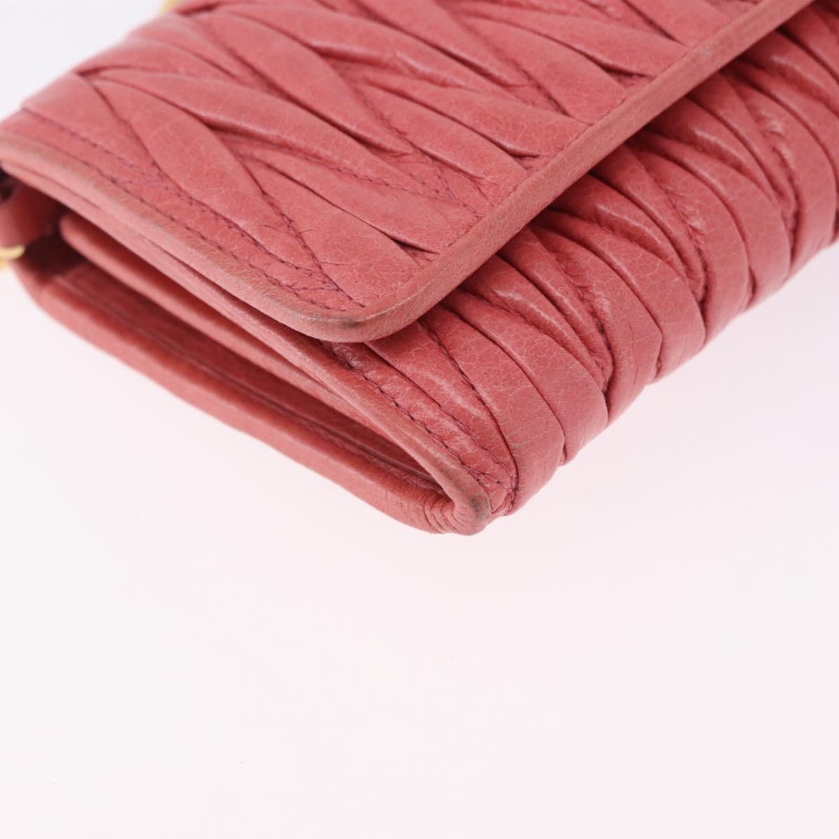 Miu Miu Matelasse Chain Shoulder Wallet Leather Pink Gold Auth ka5623A