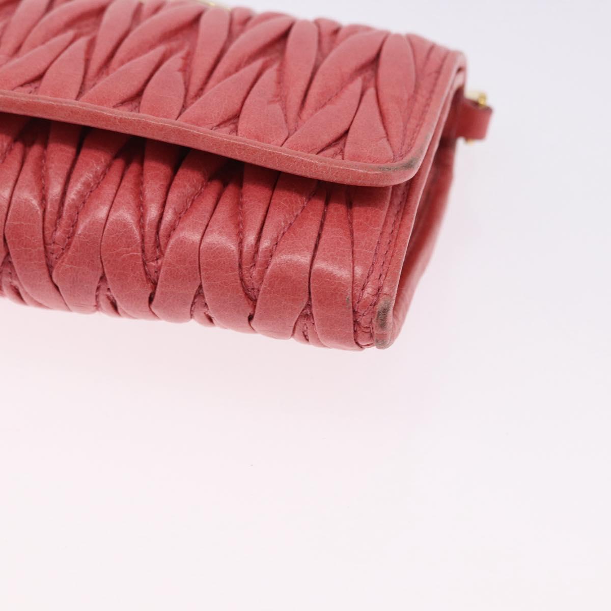 Miu Miu Matelasse Chain Shoulder Wallet Leather Pink Gold Auth ka5623A
