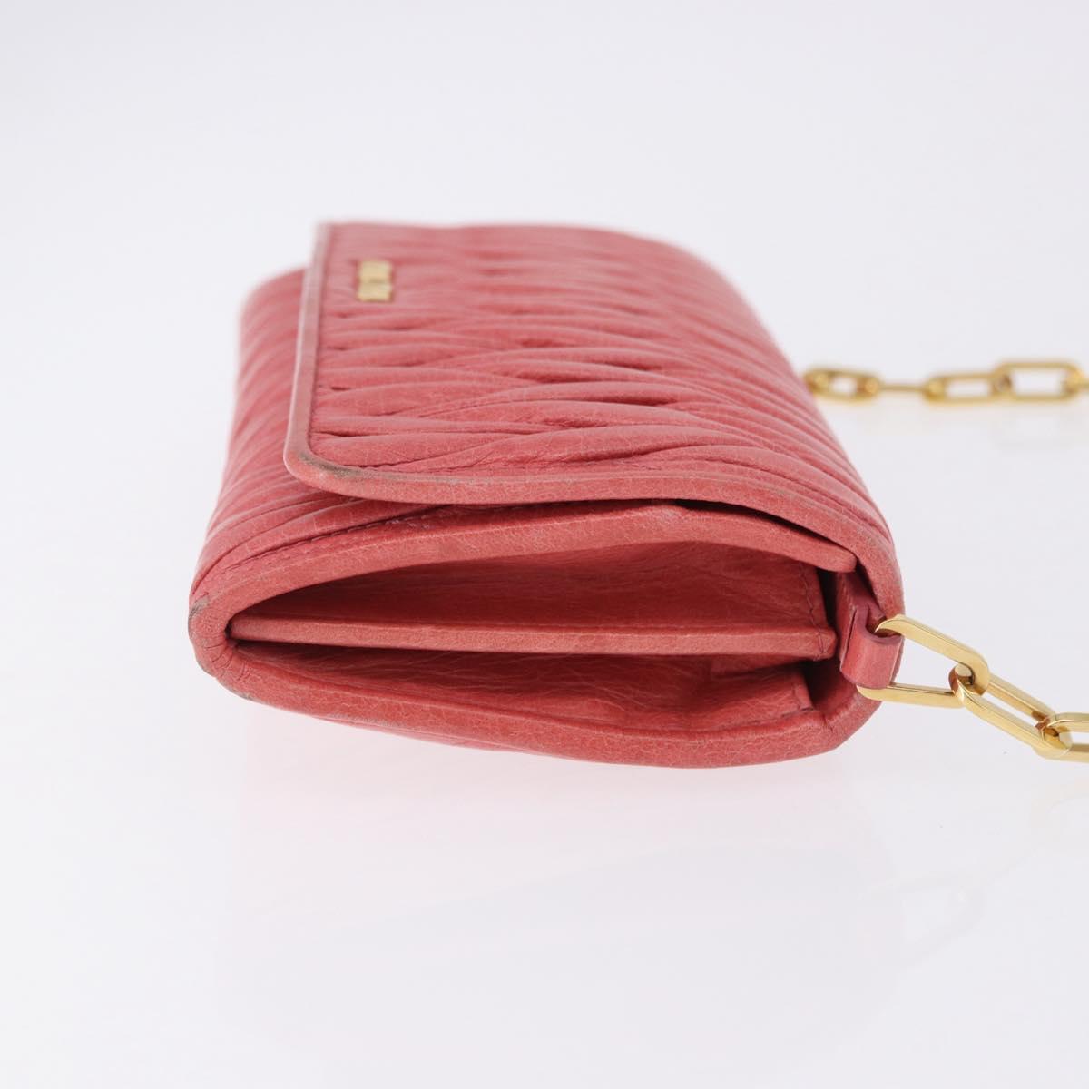Miu Miu Matelasse Chain Shoulder Wallet Leather Pink Gold Auth ka5623A