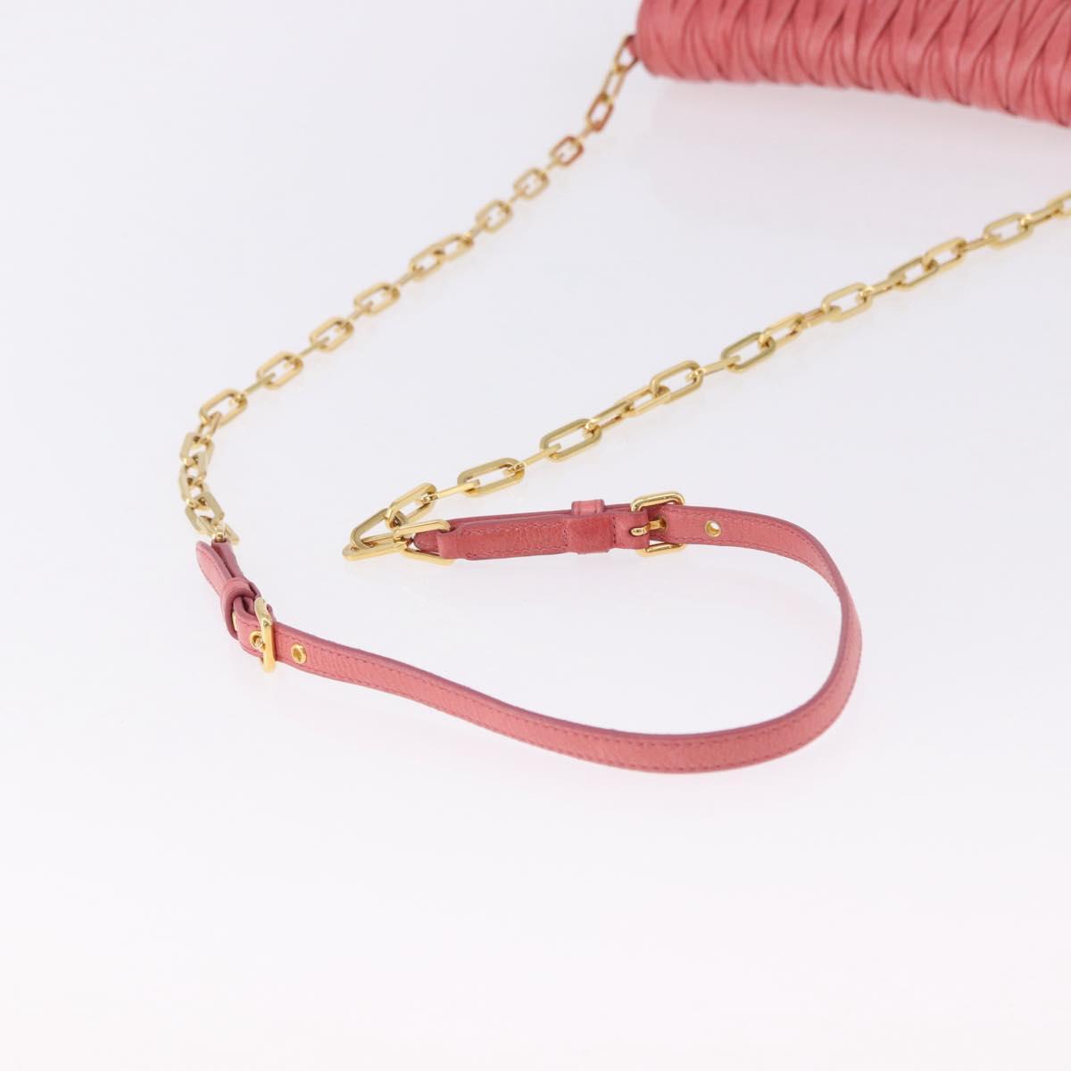 Miu Miu Matelasse Chain Shoulder Wallet Leather Pink Gold Auth ka5623A