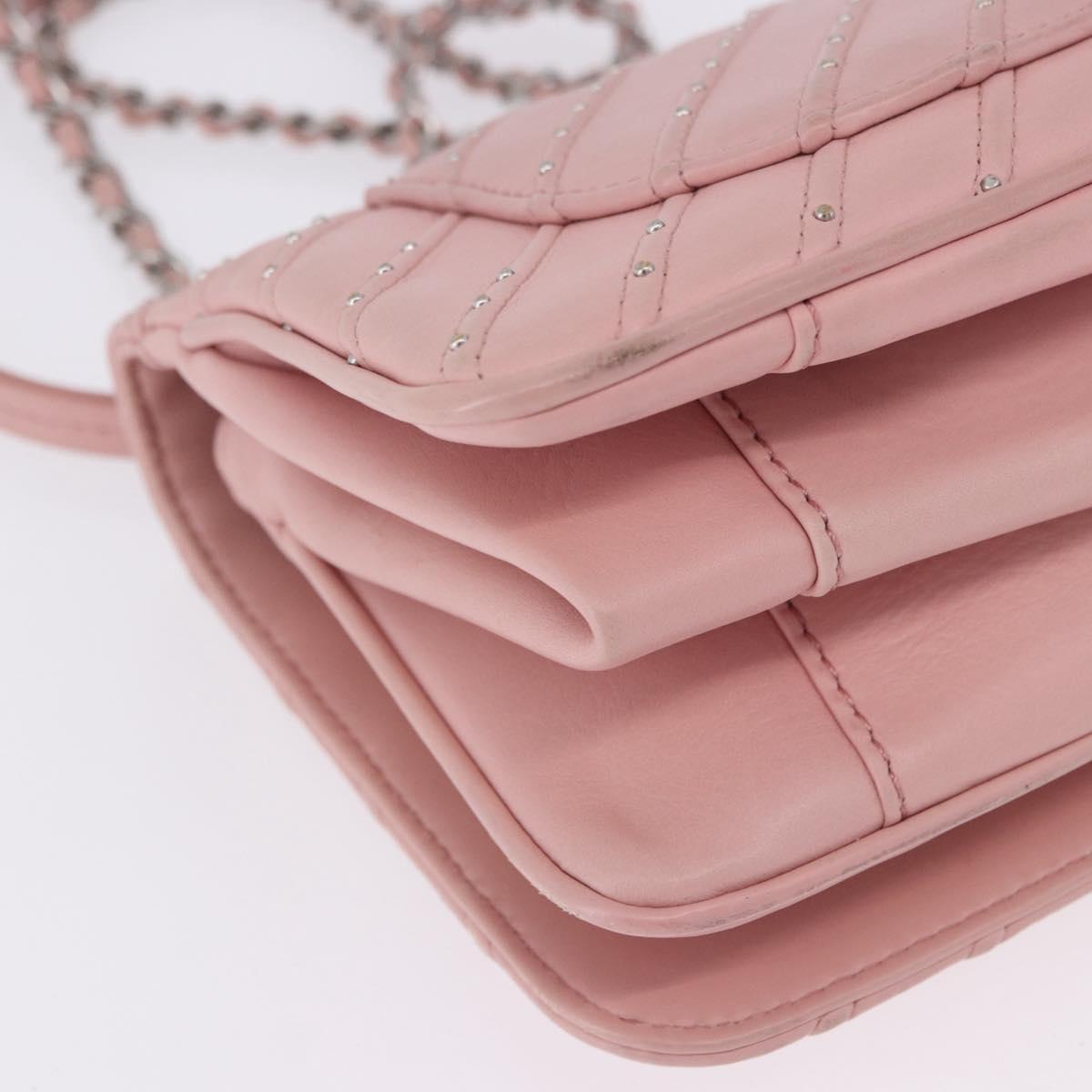 CHANEL V Stitch Chain Studs Shoulder Bag Lamb Skin Pink Silver CC Auth ka5624SAV