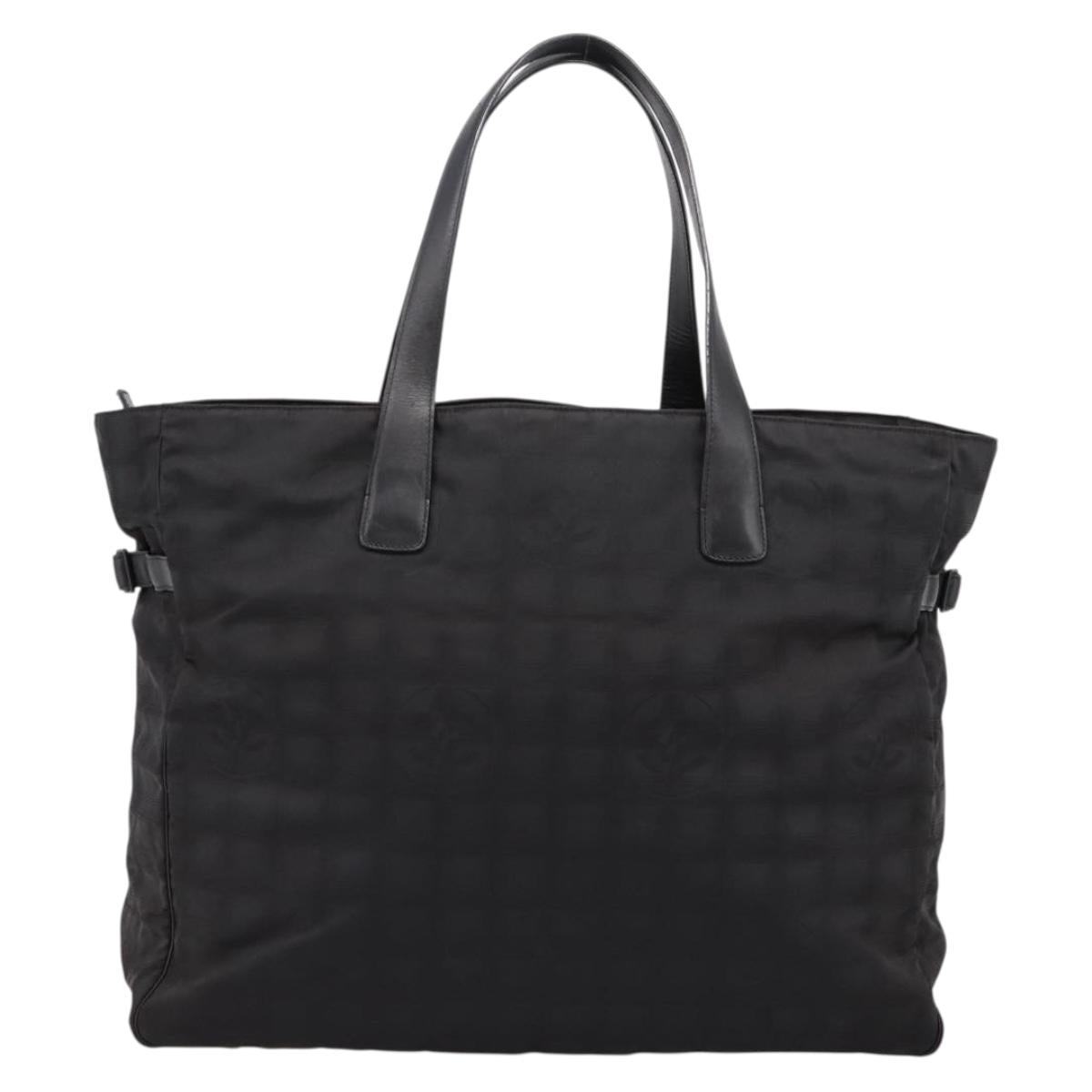 CHANEL New Travel Line Tote Bag Canvas Black Silver CC Auth ka5632