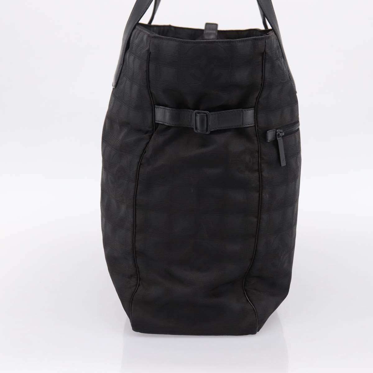 CHANEL New Travel Line Tote Bag Canvas Black Silver CC Auth ka5632