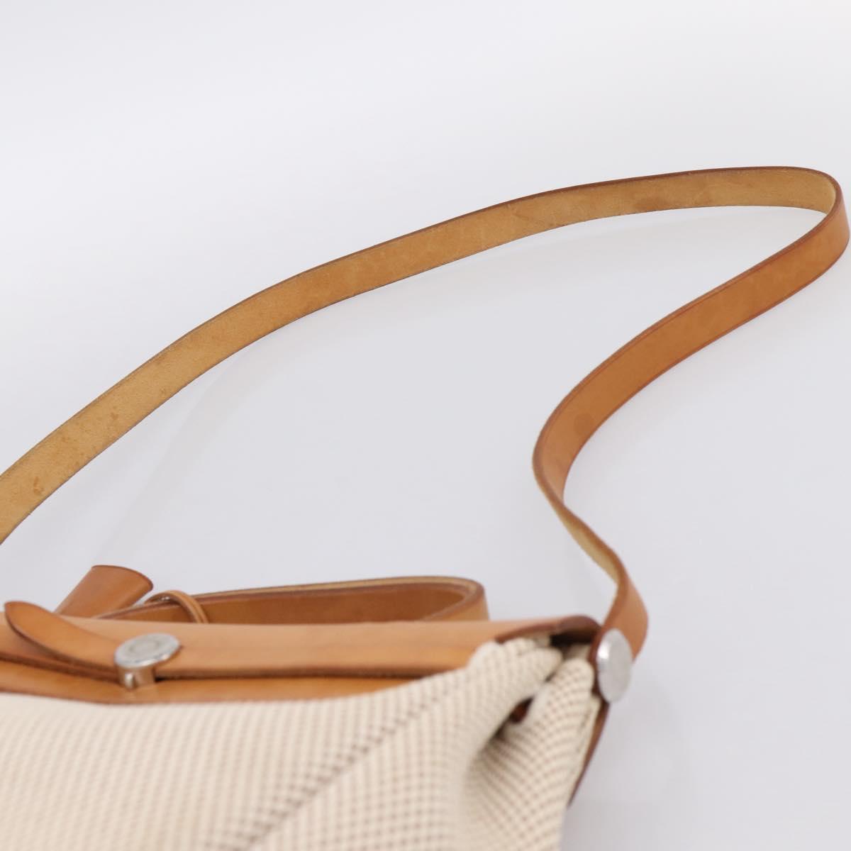 HERMES Herbag Ad PM Backpack Canvas Leather Beige Silver Auth ka5642V