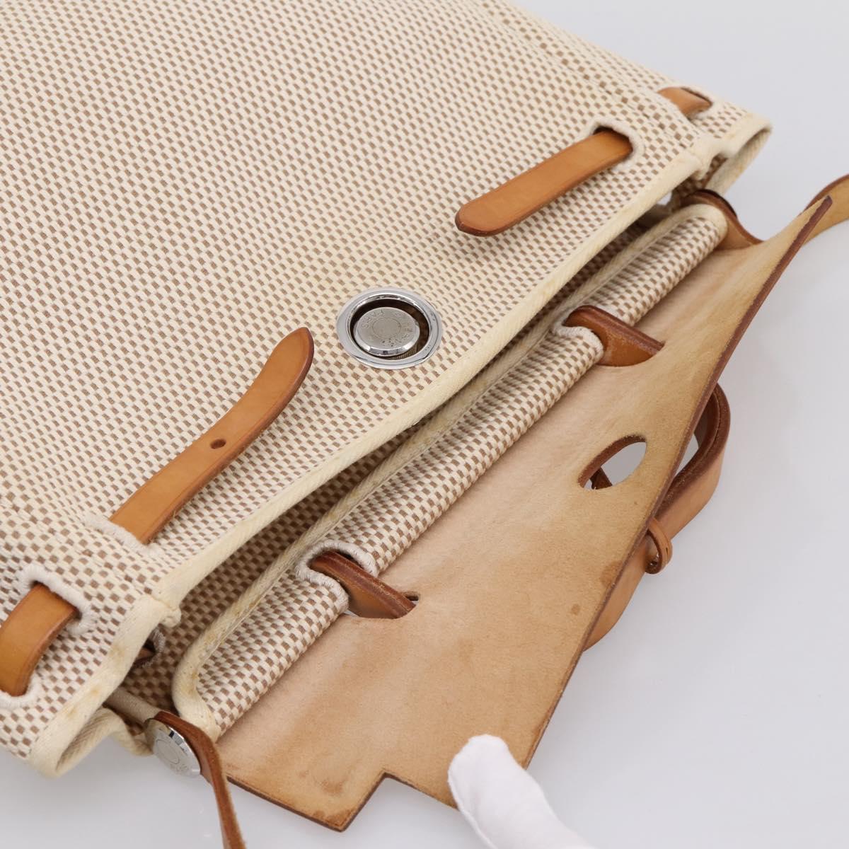 HERMES Herbag Ad PM Backpack Canvas Leather Beige Silver Auth ka5642V