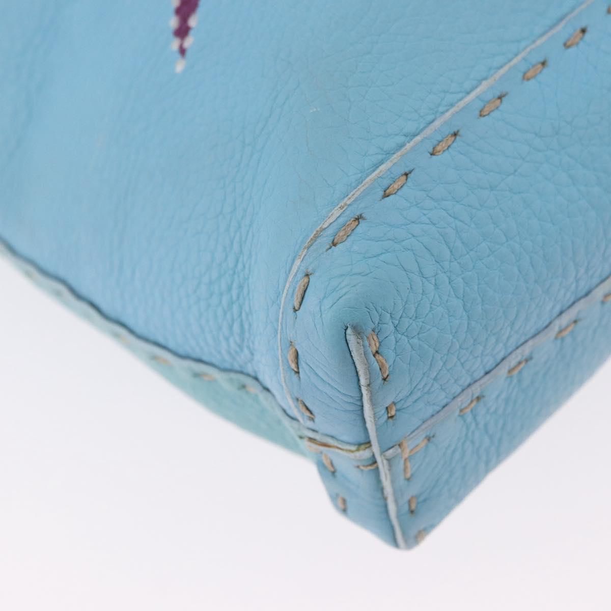 FENDI Celeria Shoulder Bag Leather Light Blue Silver Auth ka5643A