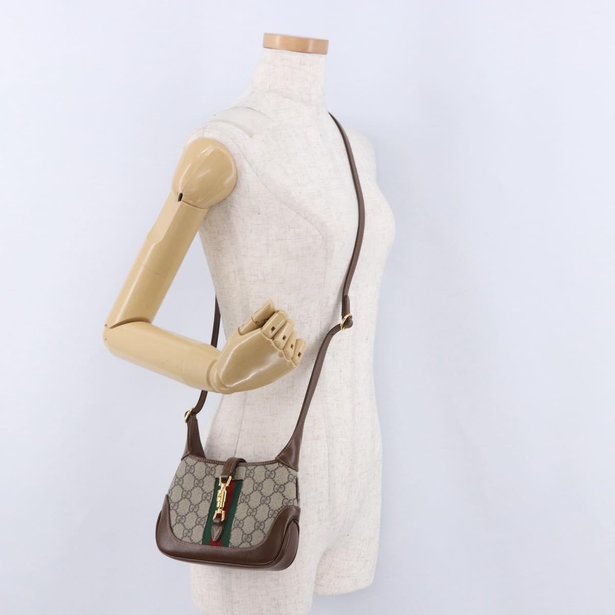 GUCCI Jackie GG Supreme Shoulder Bag PVC Beige Gold 637092 Auth ka5646V