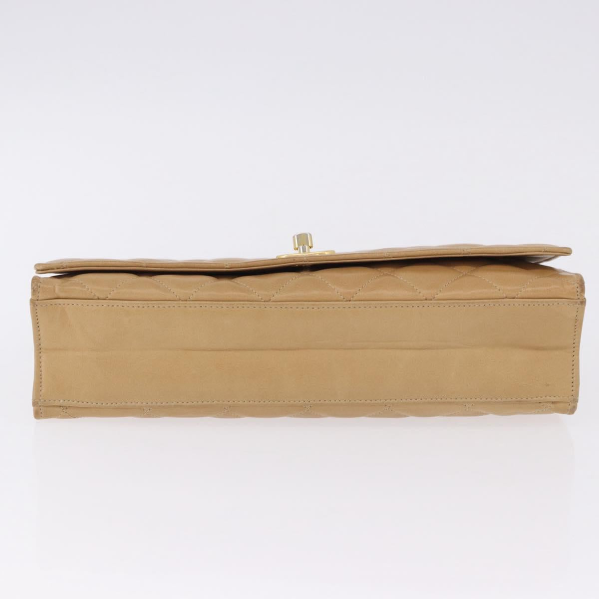 CHANEL Matelasse Chain Shoulder Bag Lamb Skin Beige Gold CC Auth ka5647V
