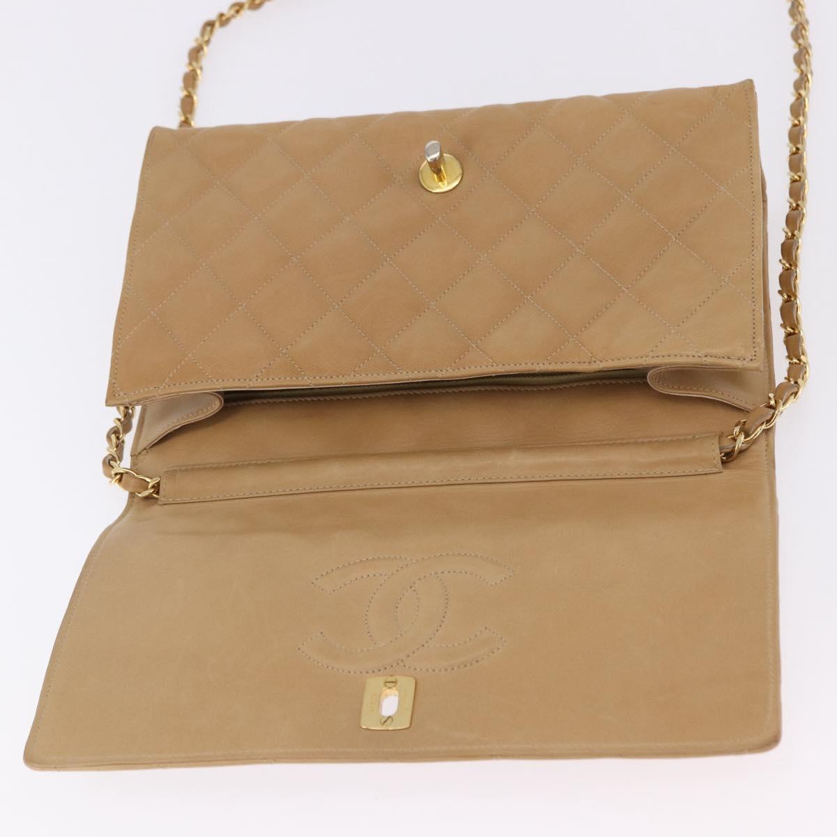 CHANEL Matelasse Chain Shoulder Bag Lamb Skin Beige Gold CC Auth ka5647V