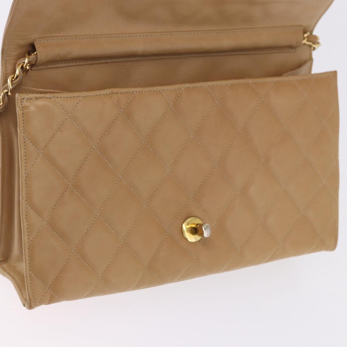 CHANEL Matelasse Chain Shoulder Bag Lamb Skin Beige Gold CC Auth ka5647V