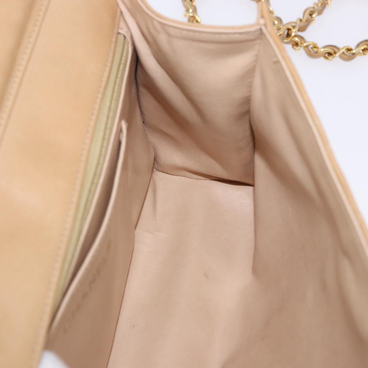 CHANEL Matelasse Chain Shoulder Bag Lamb Skin Beige Gold CC Auth ka5647V