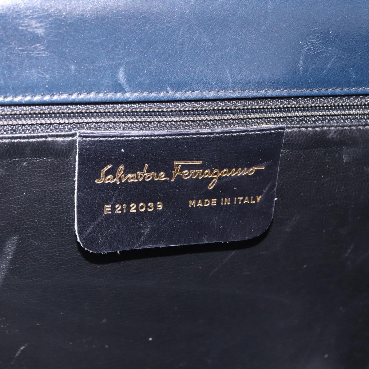 Salvatore Ferragamo Gancini Hand Bag Leather 2way Navy Gold Auth ka5648