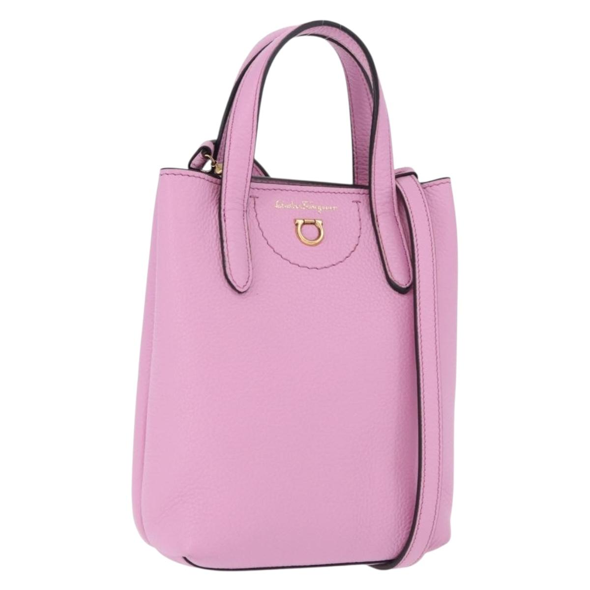 Salvatore Ferragamo Gancini Hand Bag Leather 2way Pink Gold Auth ka5650V