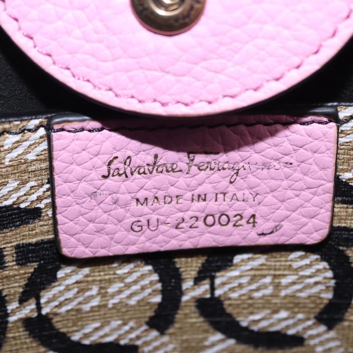 Salvatore Ferragamo Gancini Hand Bag Leather 2way Pink Gold Auth ka5650V
