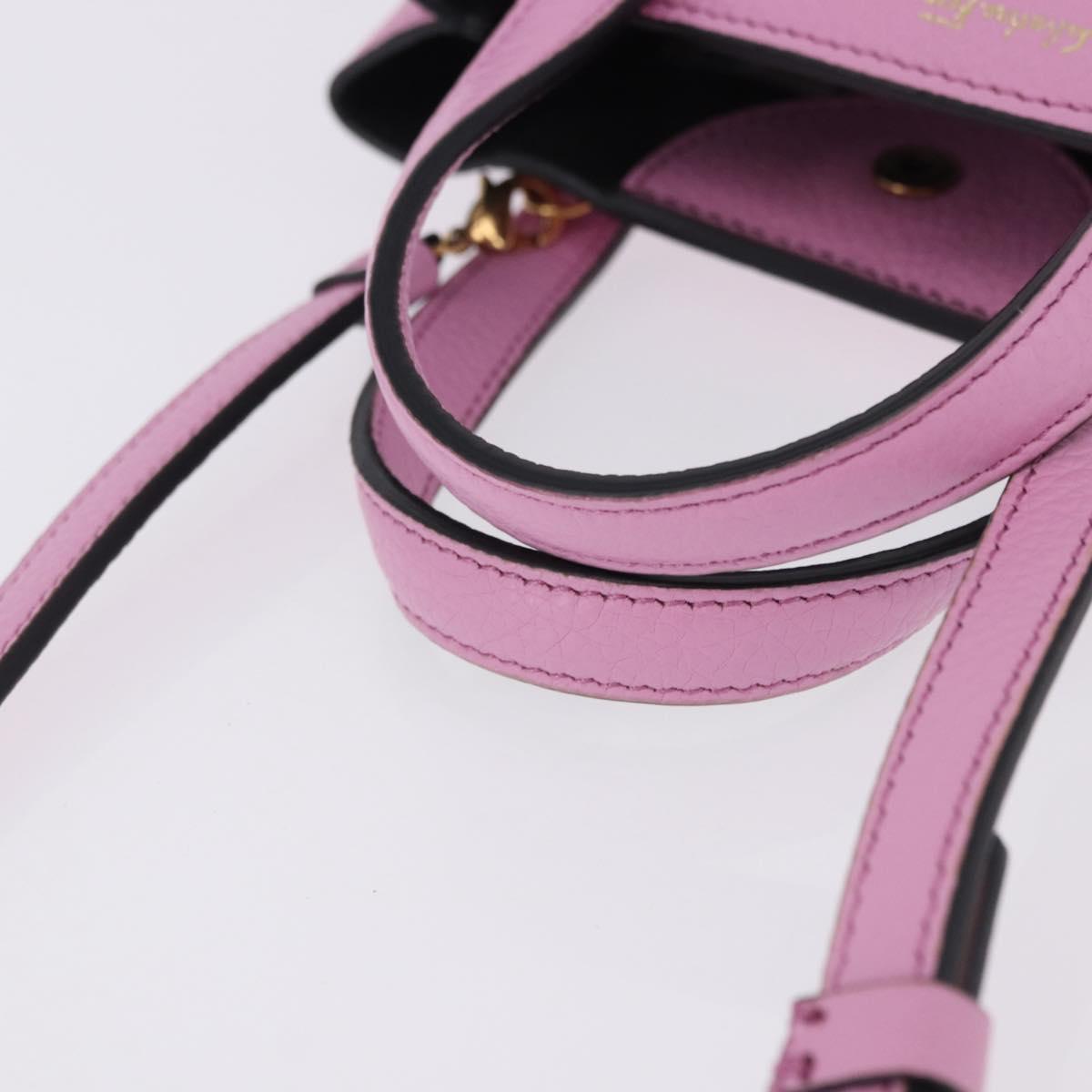 Salvatore Ferragamo Gancini Hand Bag Leather 2way Pink Gold Auth ka5650V