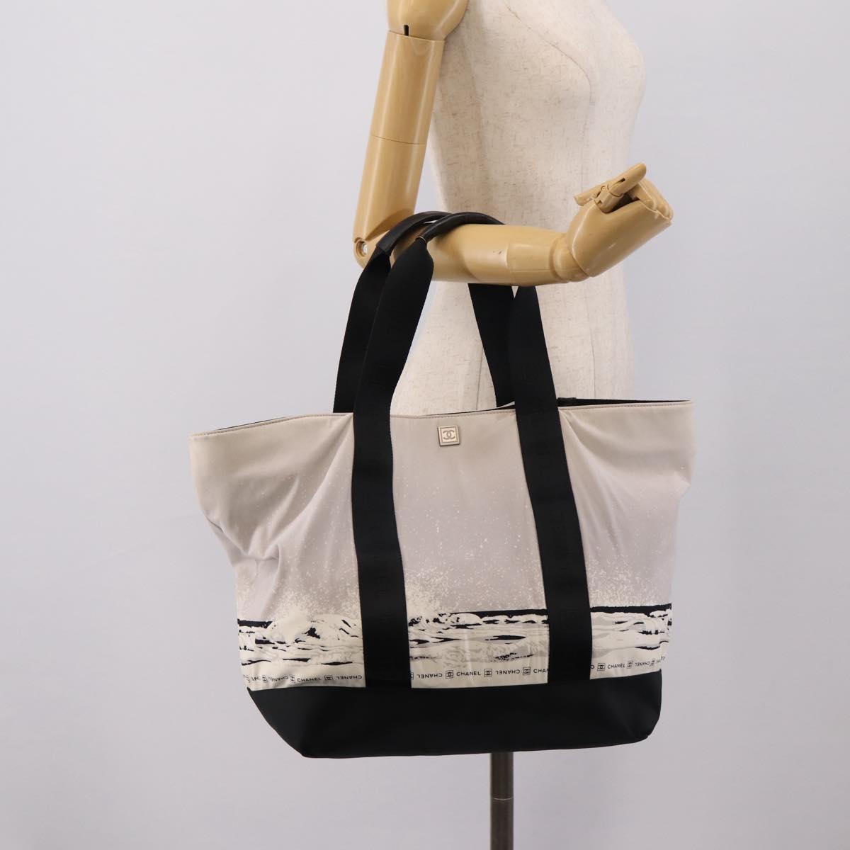 CHANEL Sports High Summer Hand Bag Nylon Black Silver CC Auth ka5657V