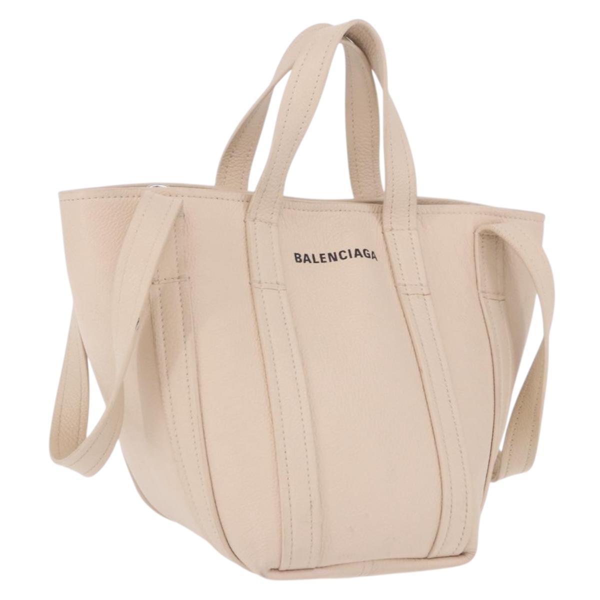 BALENCIAGA Everyday XS Tote Bag Leather Ivory Silver 672793 Auth ka5663A