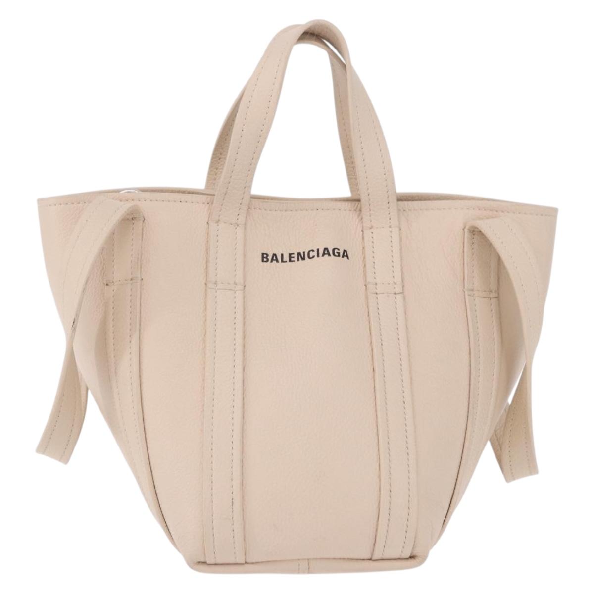 BALENCIAGA Everyday XS Tote Bag Leather Ivory Silver 672793 Auth ka5663A