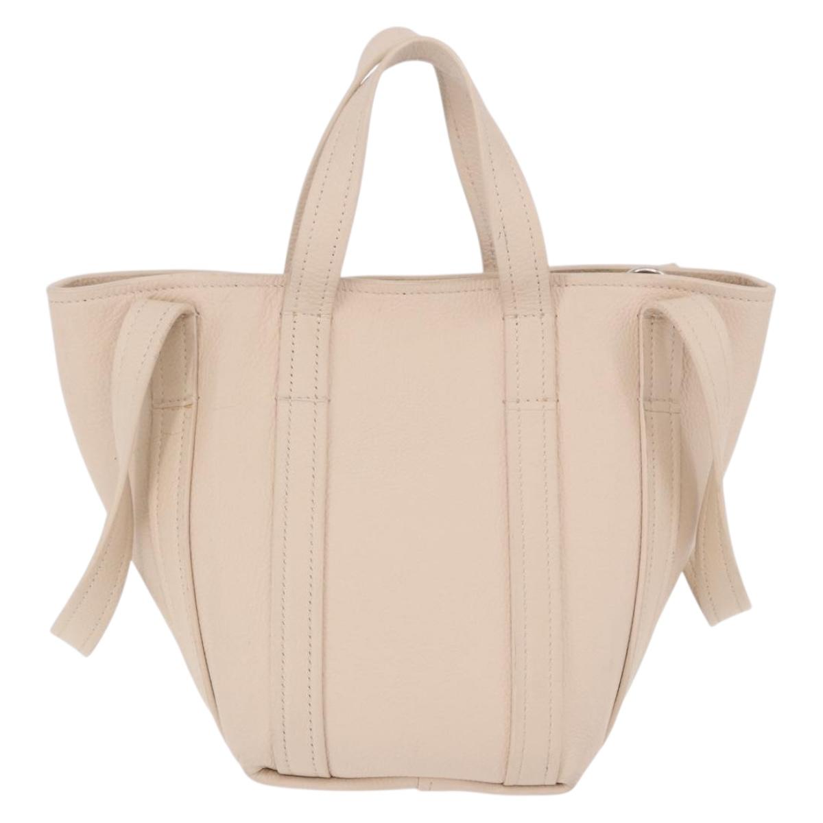 BALENCIAGA Everyday XS Tote Bag Leather Ivory Silver 672793 Auth ka5663A