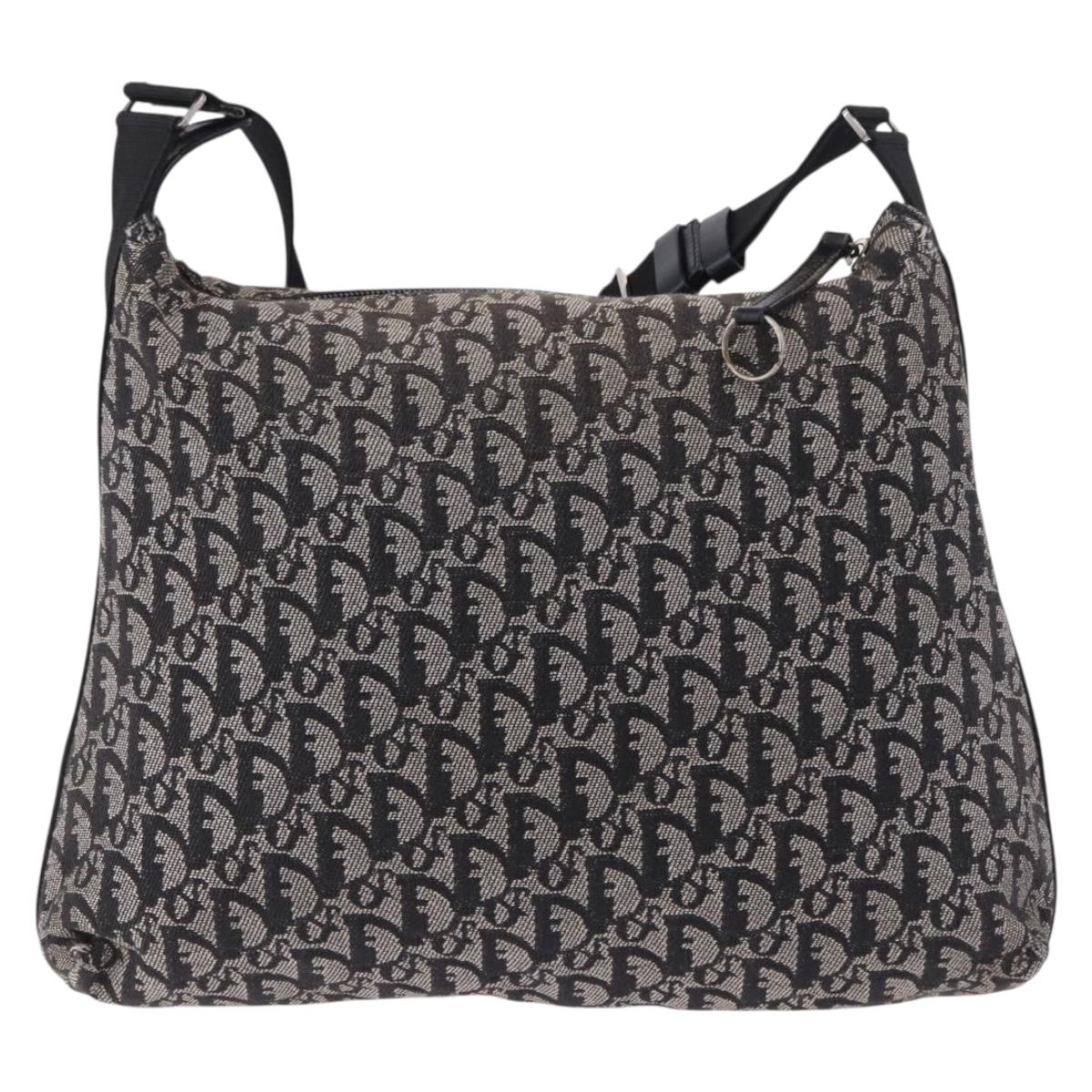 Christian Dior Trotter Canvas Shoulder Bag Black Silver Auth ka5665