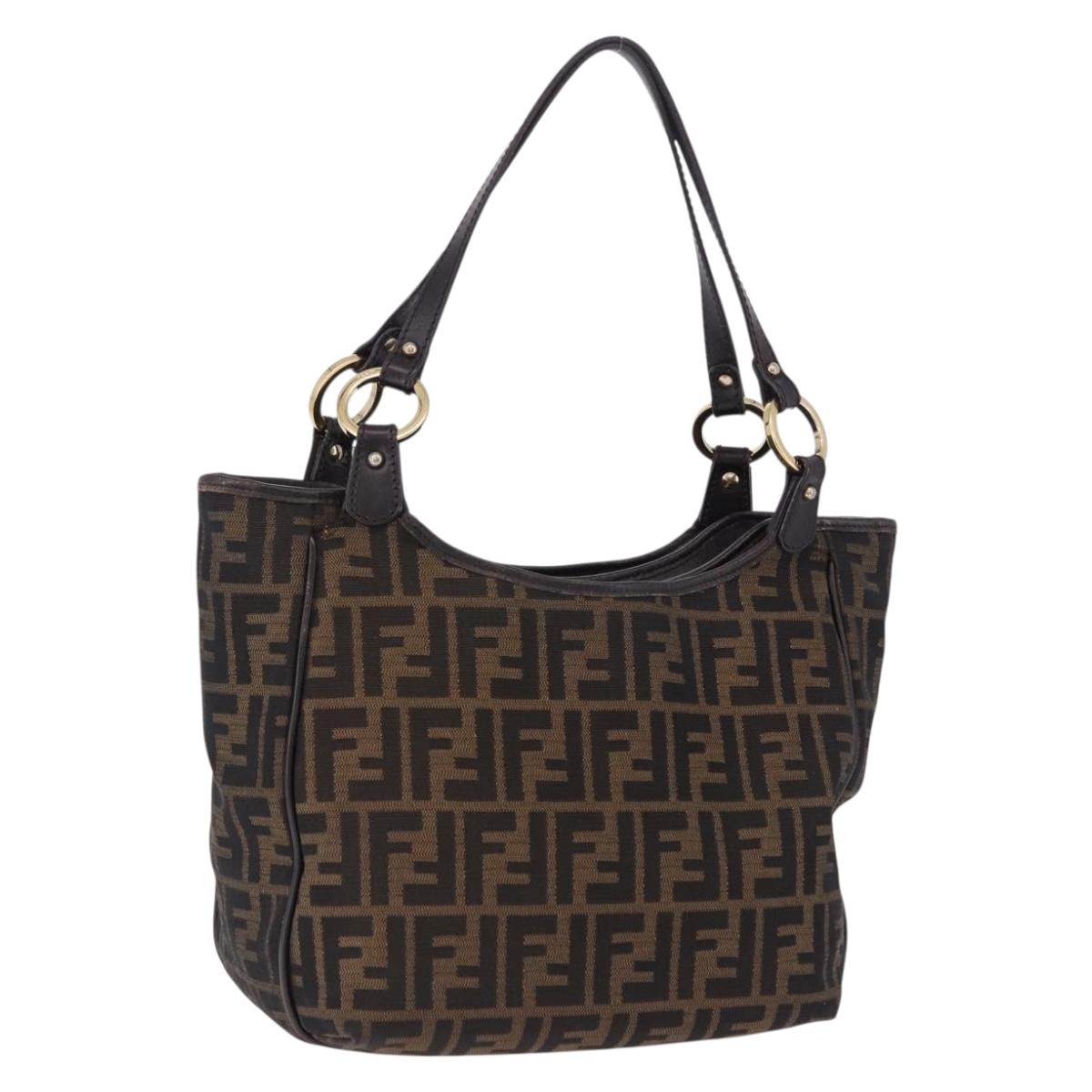 FENDI Zucca Canvas Tote Bag Brown Black Auth ka5668