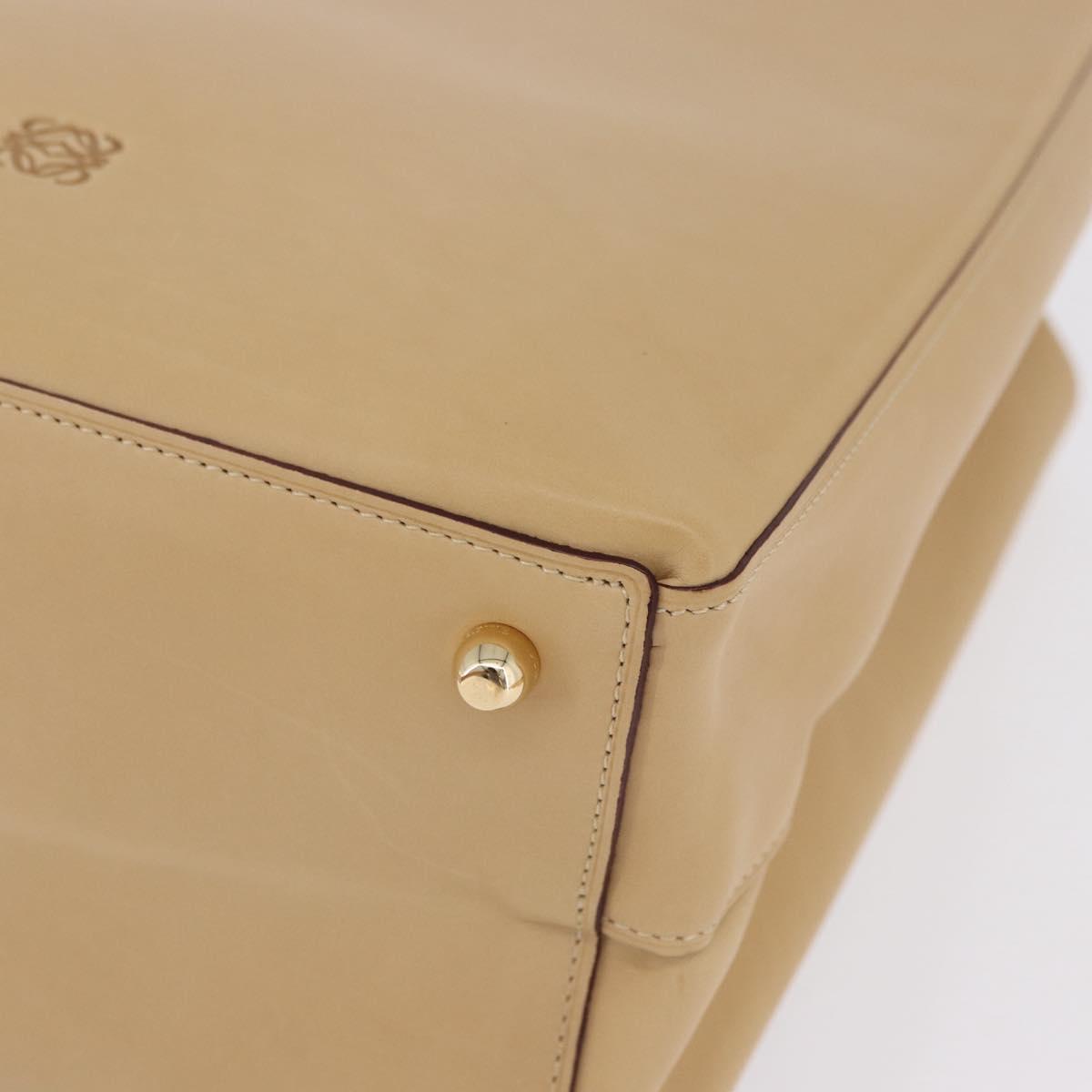 LOEWE Hand Bag Leather Beige Gold Auth ka5669V