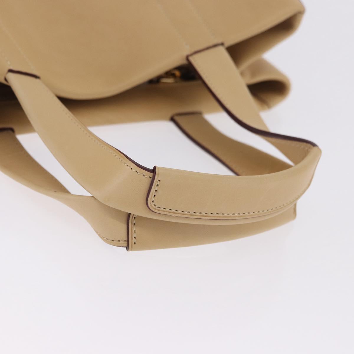 LOEWE Hand Bag Leather Beige Gold Auth ka5669V