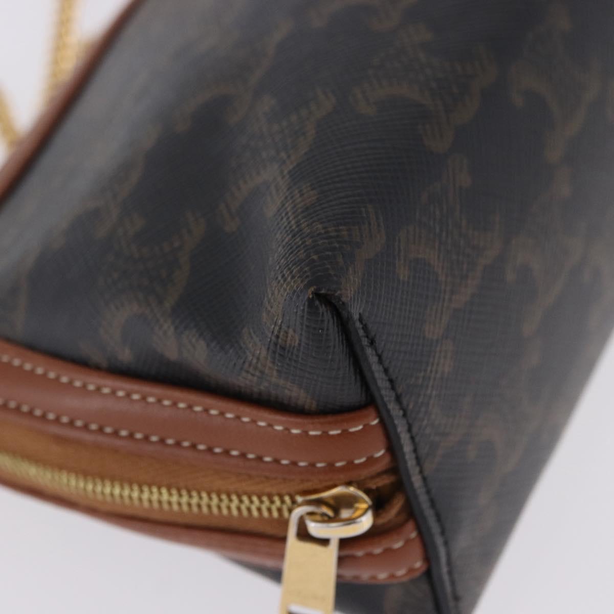 CELINE Triomphe Chain Shoulder Pouch PVC Black Gold Auth ka5670A