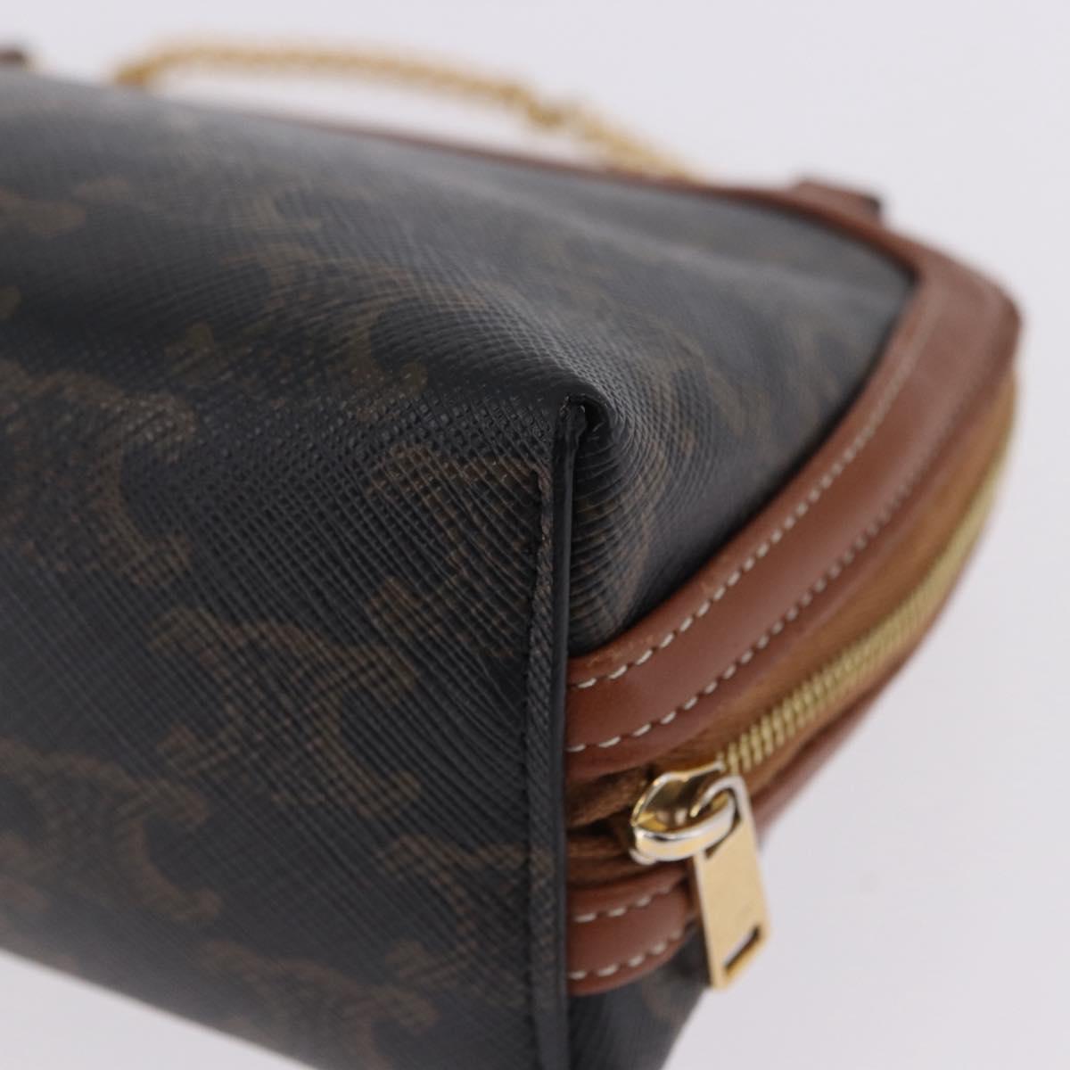 CELINE Triomphe Chain Shoulder Pouch PVC Black Gold Auth ka5670A