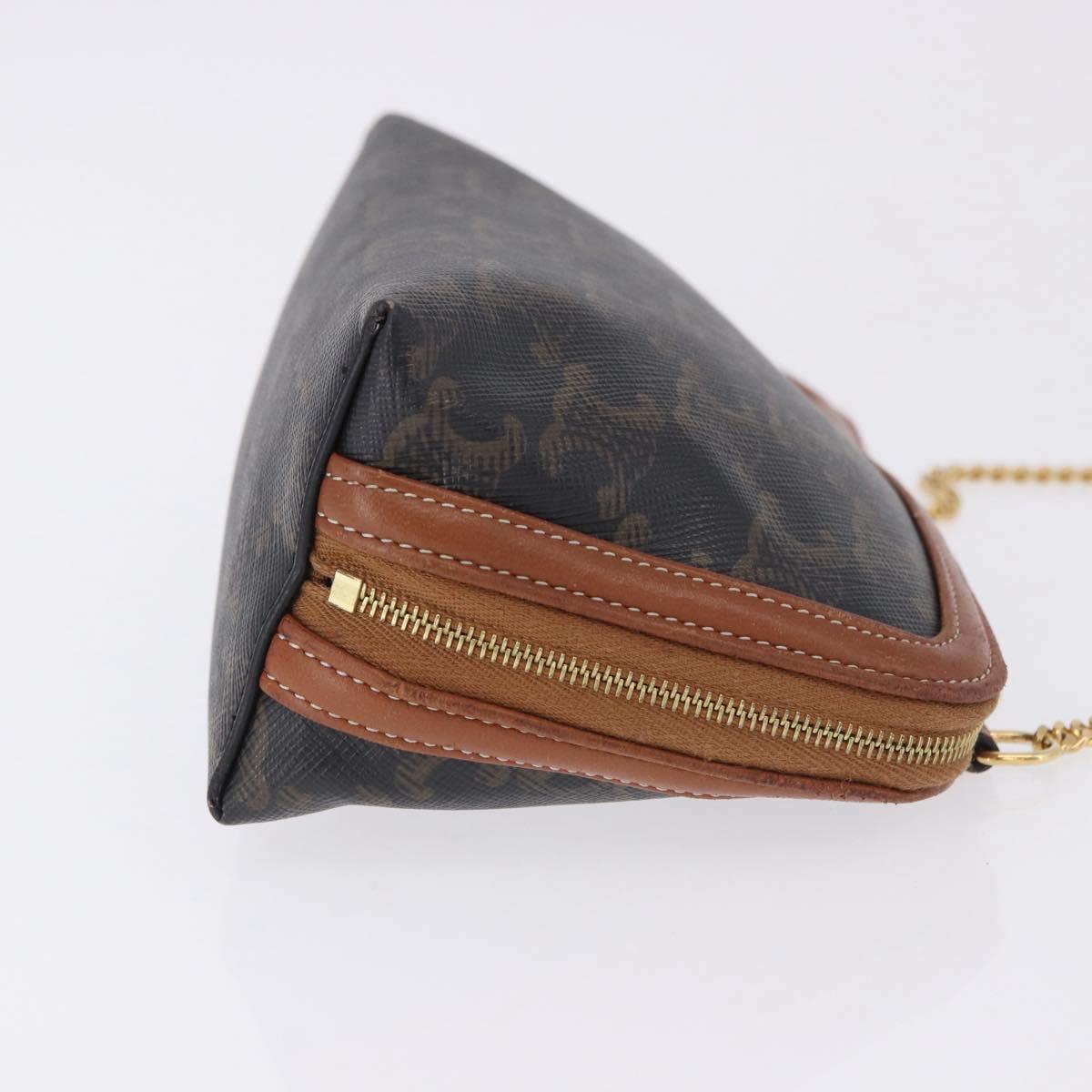 CELINE Triomphe Chain Shoulder Pouch PVC Black Gold Auth ka5670A