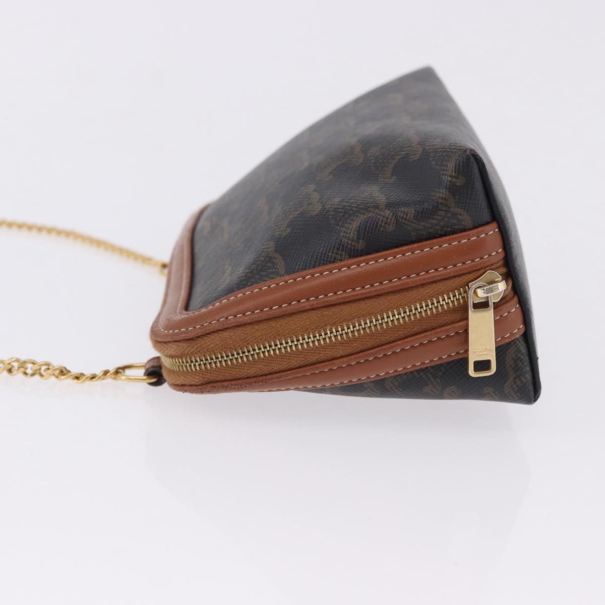 CELINE Triomphe Chain Shoulder Pouch PVC Black Gold Auth ka5670A